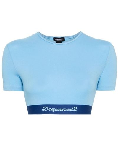 DSquared² Logo-waistband Cropped Top - Blue
