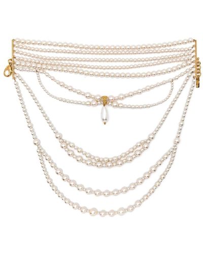 Moschino Collier ras du cou serti de perles - Blanc