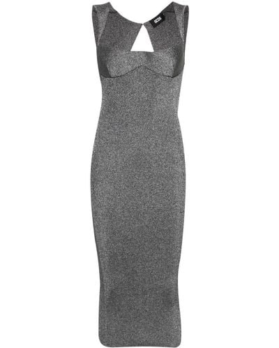 Gcds Lurex-detail Ribbed Maxi Dress - Gray