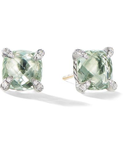 David Yurman 9mm Sterling Silver Châtelaine Quartz And Diamond Earrings - Green