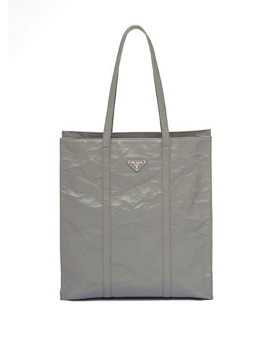 Prada Medium Nappa Leather Tote Bag - Gray