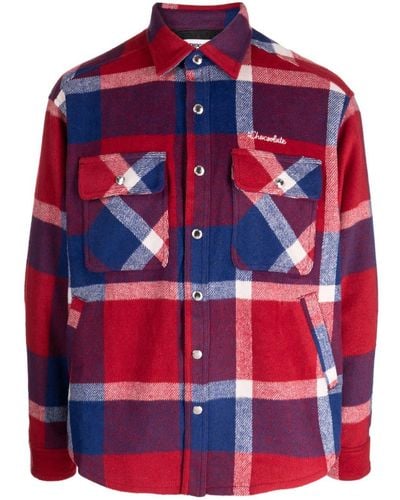 Chocoolate Check-print Flannel Shirt - Red