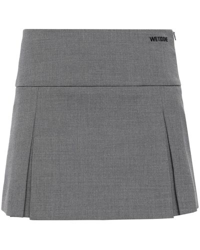 we11done Logo-embroidered Pleated Mini Skirt - Grey