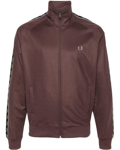 Fred Perry Embroidered-logo Zip Up Sweatshirt - Brown