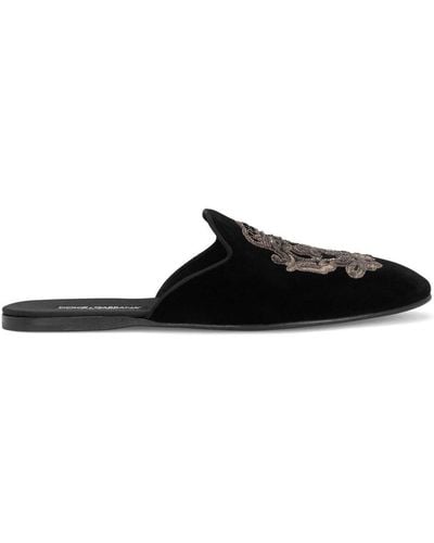 Dolce & Gabbana Embroidered Velvet Slippers - Black