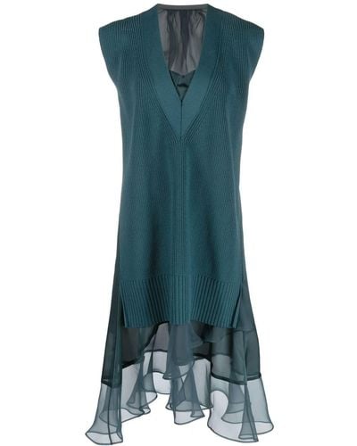 Sacai Sheer-panel Sleeveless Dress - Green