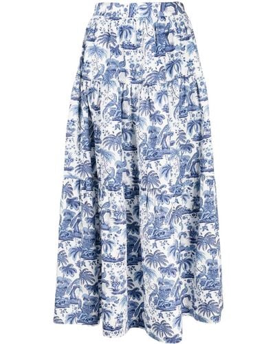 STAUD Graphic-print High-waisted Skirt - Blue