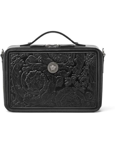 Versace Medusa biggie Barocco Leather Messenger Bag - Black