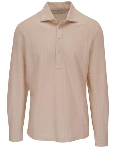Brunello Cucinelli Ribbed Cotton-silk Polo Shirt - Natural