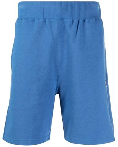 A Bathing Ape Logo-embroidered Cotton Shorts - Blue