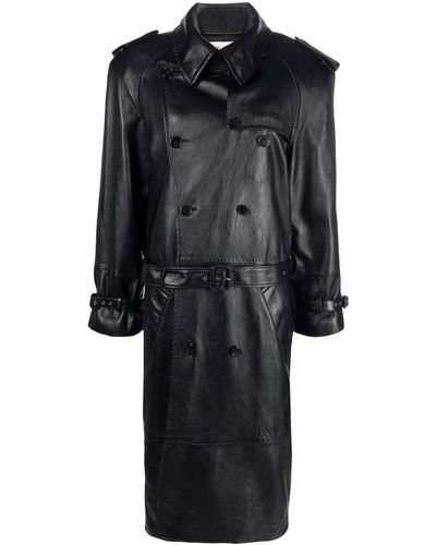 Saint Laurent Leather Double-breasted Coat - Black