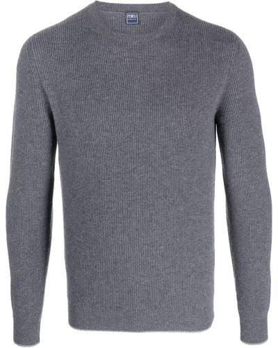 Fedeli Crew-neck Ribbed Cashmere Sweater - Gray
