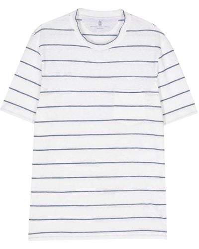 Brunello Cucinelli Slub-textured Striped T-shirt - White