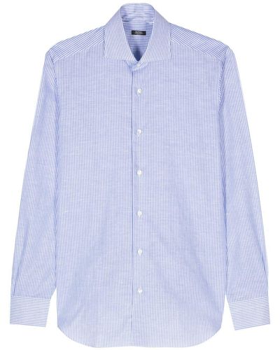Barba Napoli Striped Linen Cotton Shirt - Blue