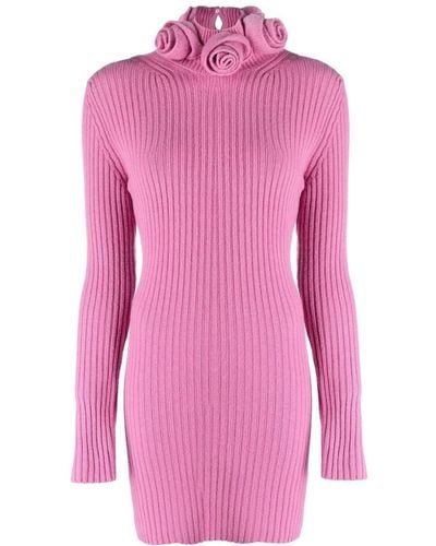 Blumarine Roll-neck Wool Mini Dress - Pink