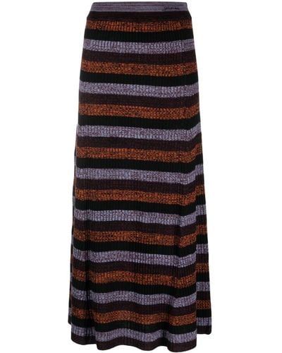 Ganni Striped Wool Maxi Skirt - Black