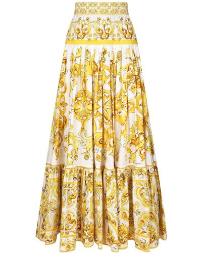 Dolce & Gabbana Majolica-print Pleated Maxi Skirt - Yellow