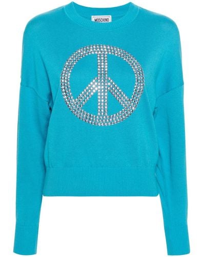 Moschino Jeans Stud-embellished Cotton Sweater - Blue
