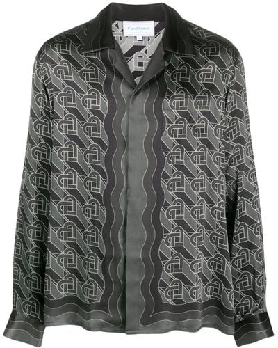 Casablancabrand Heart Monogram Silk Shirt - Black