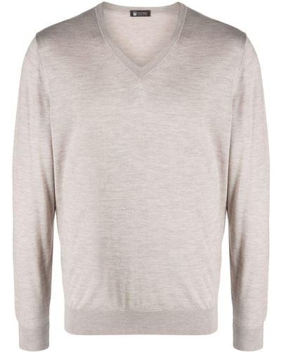 Colombo Fine-knit V-neck Sweater - White