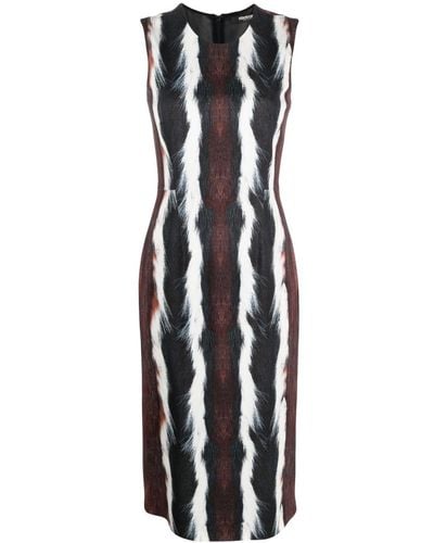 Roberto Cavalli Sleeveless Fur-print Midi Dress - Black