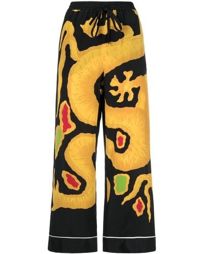 Valentino Garavani Dragon-print Cropped Silk Pants - Black