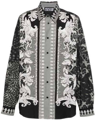 Versace Animalier Barocco-Print Cotton Shirt - Grey