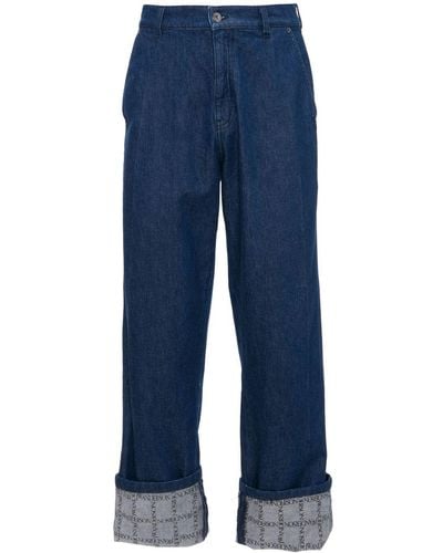 JW Anderson Grid-print Wide-leg Jeans - Blue