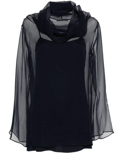 Alberta Ferretti Cowl-collar Semi-sheer Blouse - Black