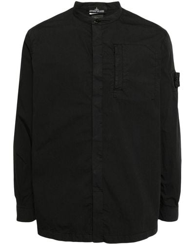 Stone Island Compass-appliqué Poplin Shirt - Black