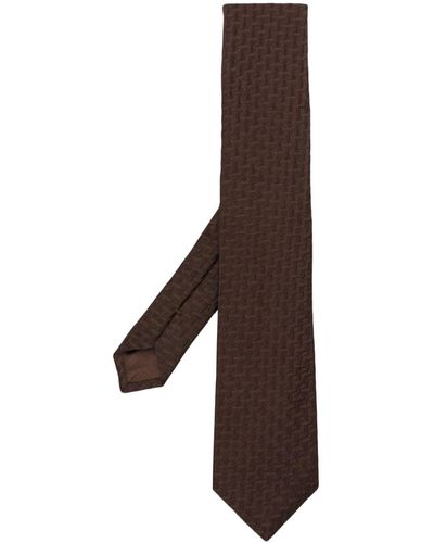 Giorgio Armani Interwoven-pattern Silk-blend Tie - Brown