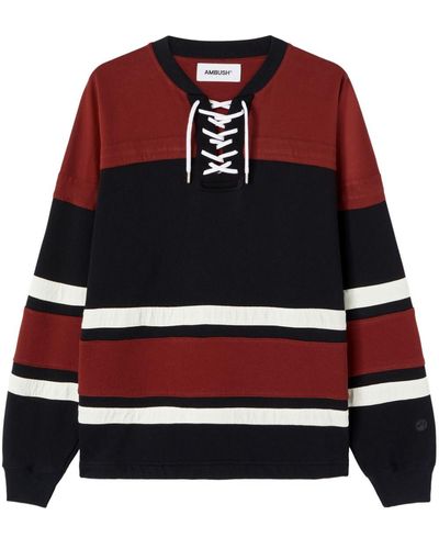 Ambush Gestreiftes Hockey Sweatshirt aus Bio-Baumwolle - Rot