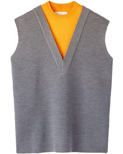 Jil Sander Layered-design Wool-blend Vest - Grey