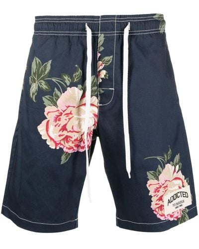 P.A.R.O.S.H. Floral-print Knee-length Shorts - Blue