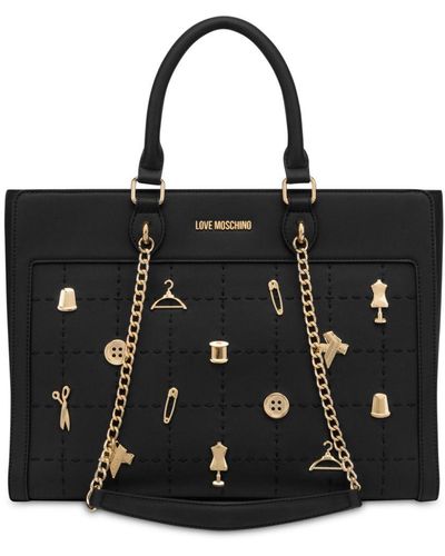 Love Moschino Logo-lettering Chain-detail Tote Bag - Black