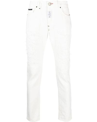 Philipp Plein Jeans dritti con effetto vissuto - Bianco