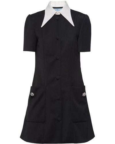 Prada Contrasting-collar Button-down Minidress - Black