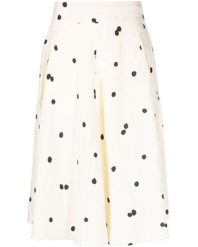 Aspesi Polka-dot Print Linen Midi Skirt - Natural