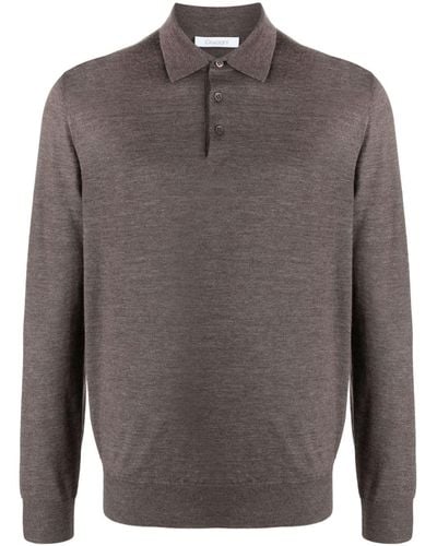 Cruciani Fine-knit Long-sleeved Polo Shirt - Grey
