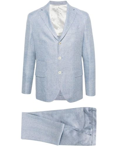 Eleventy Single-breasted Linen Blend Suit - Blue