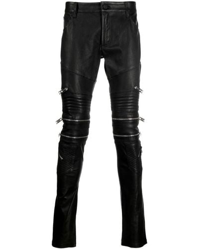 Philipp Plein Zippered Leather Biker Pants - Black