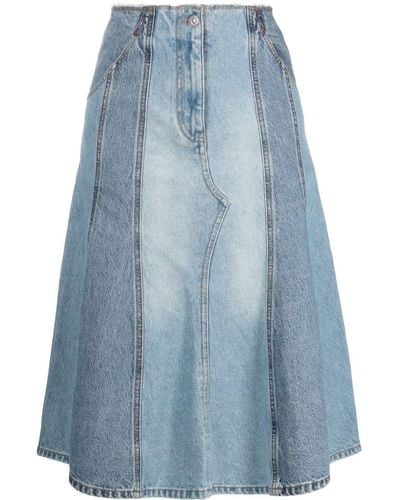 Victoria Beckham Jupe en jean Deconstructed à coupe mi-longue - Bleu