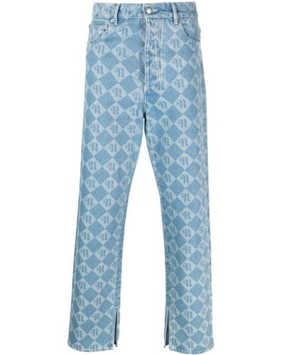 Nanushka Gerade Jeans mit Monogramm-Print - Blau