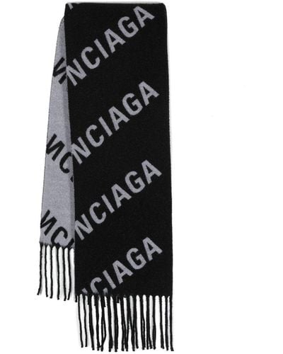 Balenciaga Fringed Jacquard-logo Scarf - Black