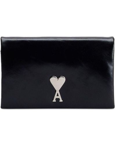Ami Paris Voulez-vous Leather Wallet-on-chain - Black