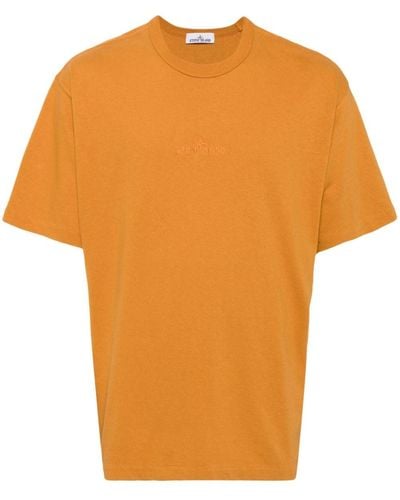Stone Island Logo-embroidered cotton T-shirt - Orange
