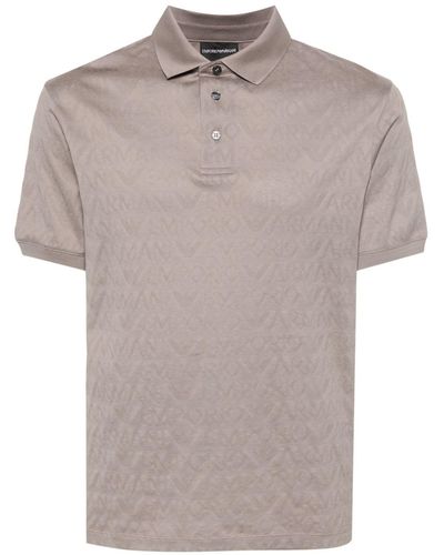 Emporio Armani Monogram-jacquard Cotton Polo Shirt - Gray