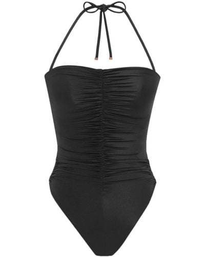 Saint Laurent Ruched Haltereck-tie Swimsuit - Black