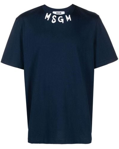 MSGM T-shirt en coton à logo imprimé - Bleu