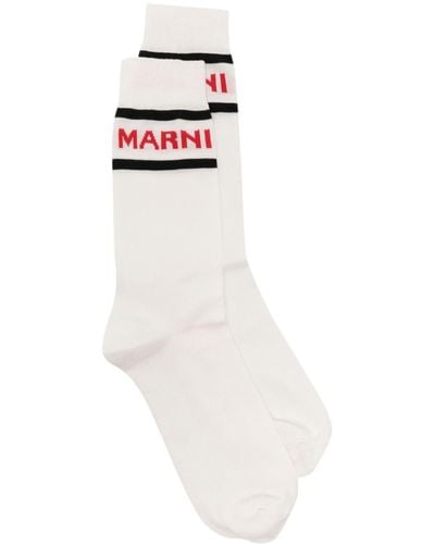 Marni Contrast-trim Intarsia-knit Logo Socks - White
